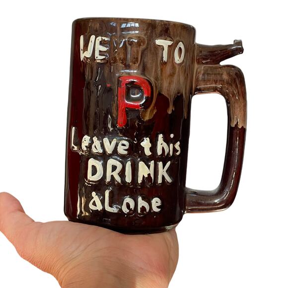 Vintage Redware Wet Your Whistle Beer Mug Novelty Man Gift Bar Ceramic Stein - Picture 12 of 16